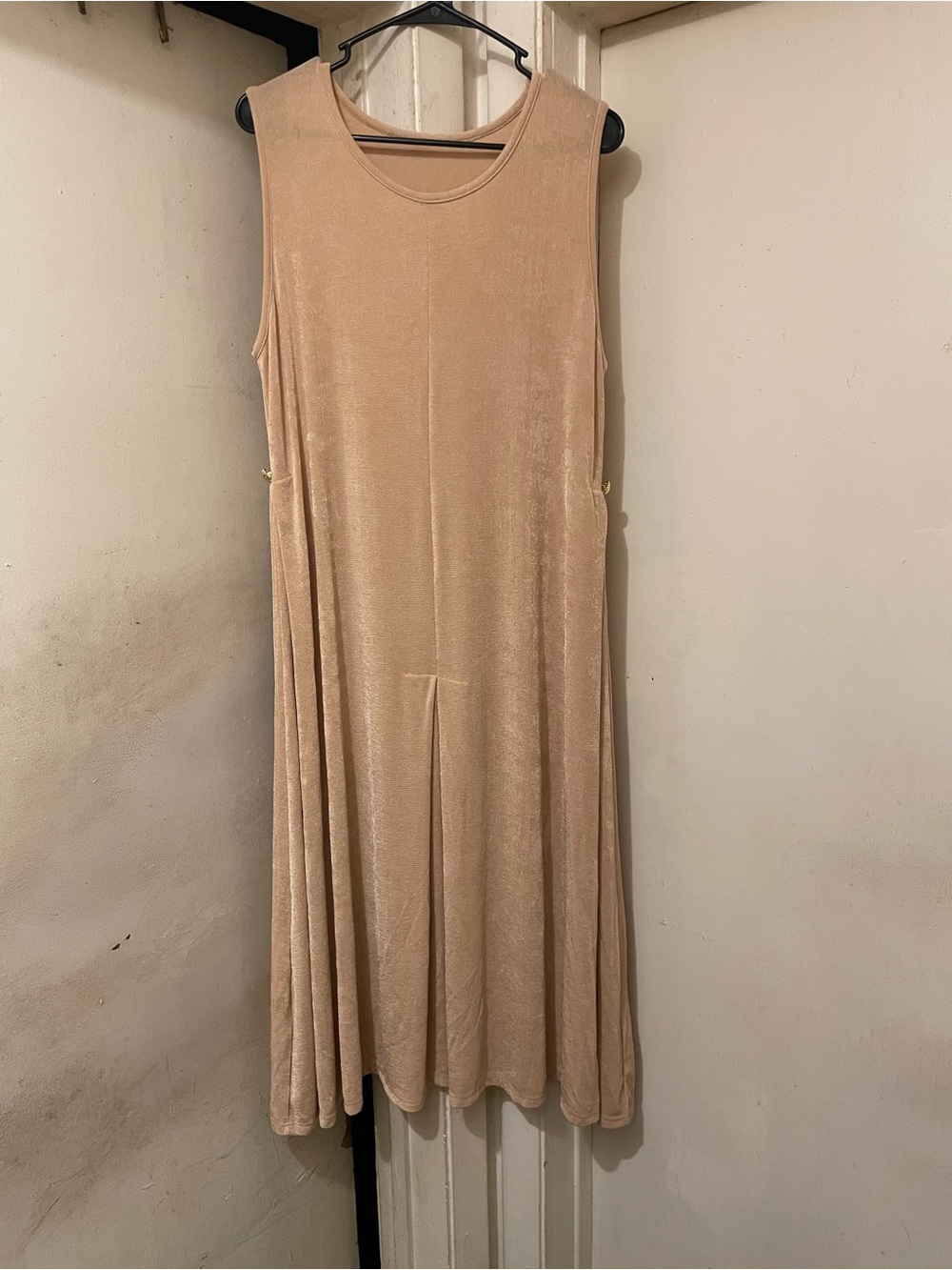 Sleeveless Beige Velvet Maxi Dress